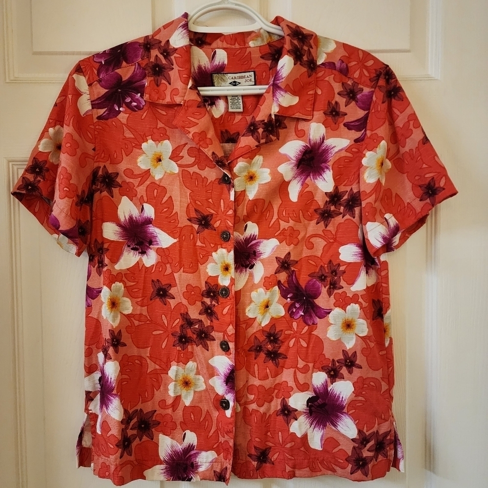 Caribbean Joe Hawaiian Women's Shirt Size Small Floral Rayon